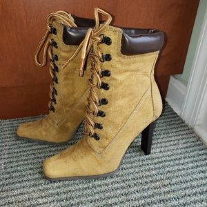 Military High Heel Faux Nubuck Laced Boots